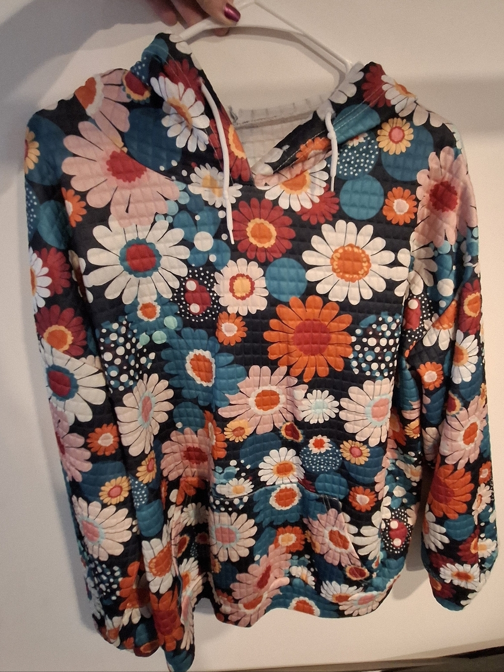 Floral Quilted Hoodie Sweatshirt in Multicolor